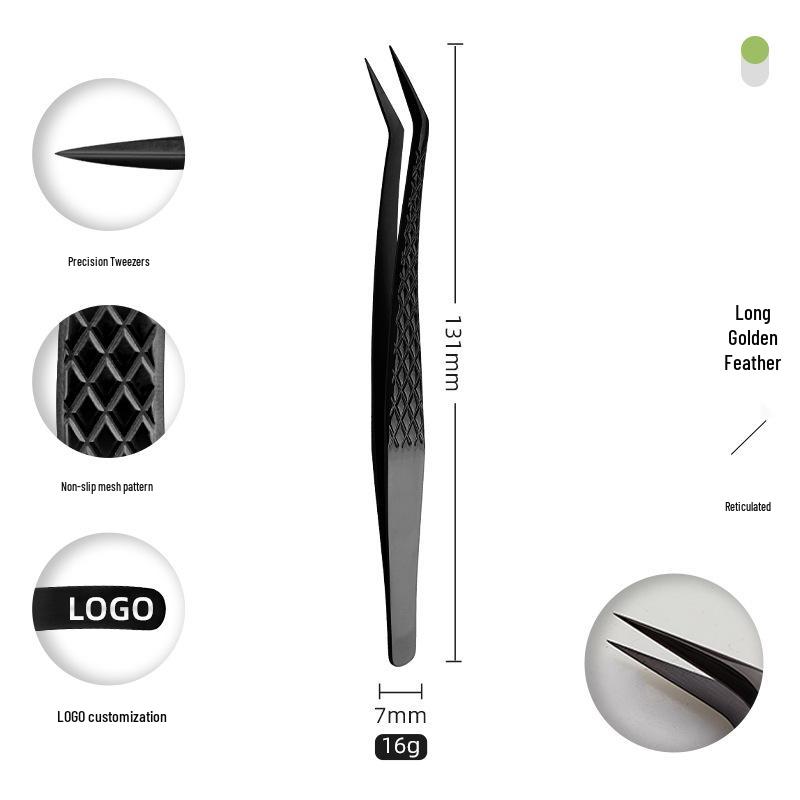 Golden Feather Stainless Steel Eyelash Tweezers for Grafting and Extensions