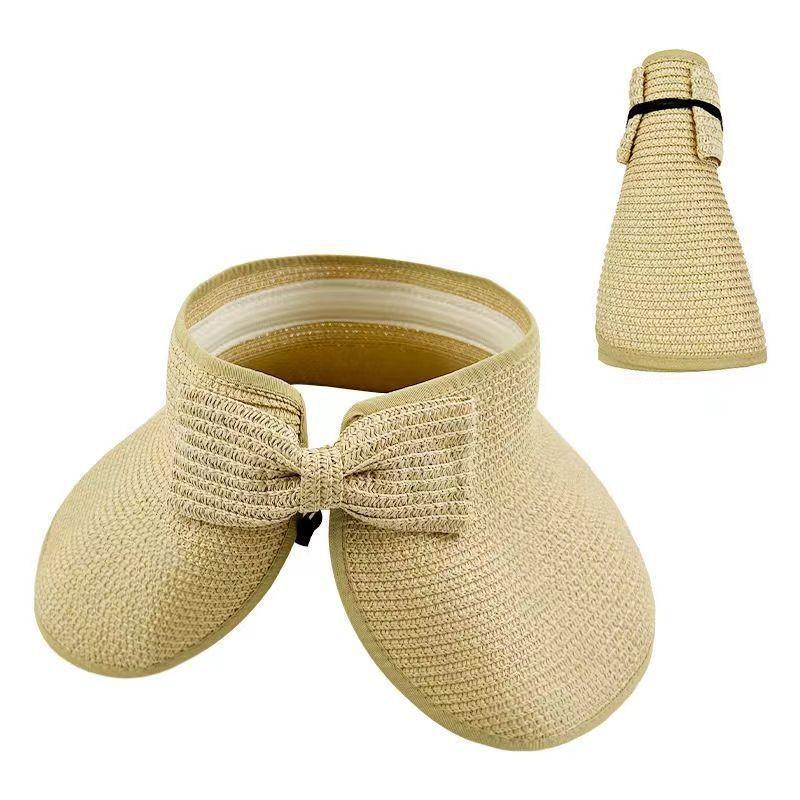Sun Straw Summer Hat With Bow Decoration And Foldable Design For Outdoor Daily
