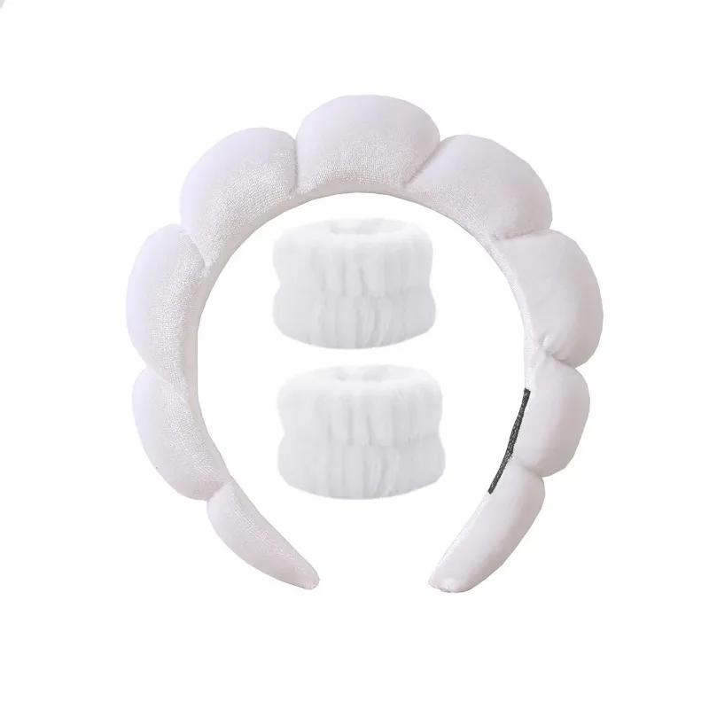 3pcs Sponge Spa Headband with Wristbands for Washing Face Wide Padded Headband Skin Care Makeup Removal Shower for Women Girls