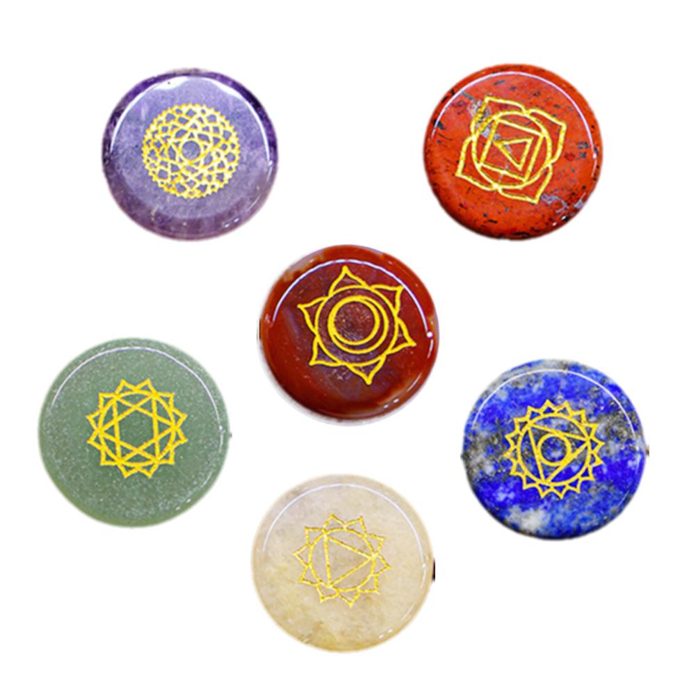 7 Chakra Natural Stone Healing Crystal Set - 25mm Polished Reiki Palm Pocket Gemstones, Solves Spiritual Balance & Meditation