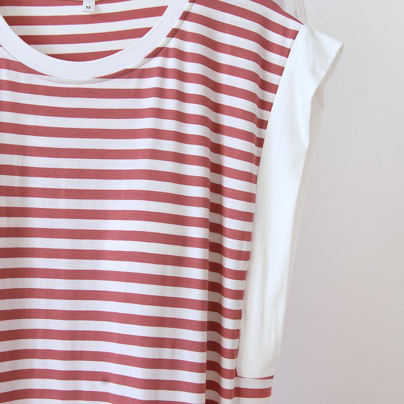Sleeveless Women's Striped Mid-Length Nightgown with Chest Pads and Wide Straps for Summer, Outdoor Wear, and Home Pajamas.