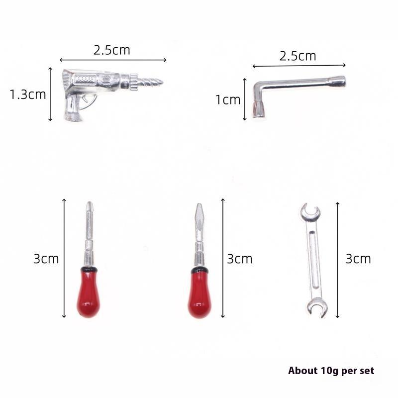 Dollhouse Drill Repair Tool Wrench Five-Piece Set Miniatures Model Accessories Of Doll House Decor Kids Pretend Play Toys Gifts