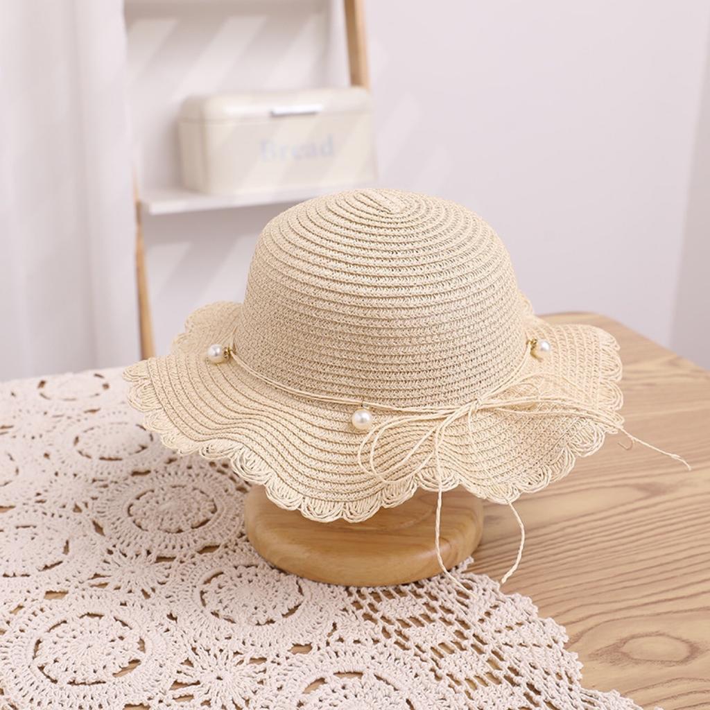 Baby Girl Sun Hat Summer Sun Protection Straw Hat Pearl Beach Bucket Hat Girls Sun Hat