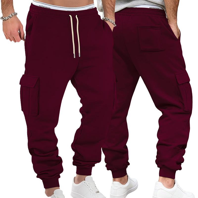 Herren Cargo Jogginghose mit vielen Taschen Elastischer Bund mit Kordelzug Schweißhose Einfarbig Lässige Sport Joggerhose für Herbst Winter Tägliche Streetwear
