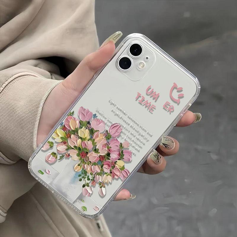 Funda for IPhone 16 15 14 13 12 Pro Max 11 Small Fresh Flowers Dustproof Non-Slip Full Cover Anti Fall Shockproof Transparent