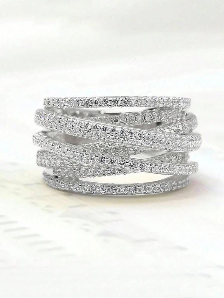 

925 Silver Classic Vintage Line Wrap Zircon Ring for Women Daily Outfits Party Luxury Fashion High Quality Fine Jewelry 8 серебряный