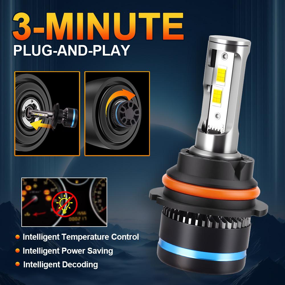 9007/HB5 Canbus LED Headlights Bulbs DC12V Car Led Bulb 3570 Chips 6500K White Mini Size Replacement Light Bulbs