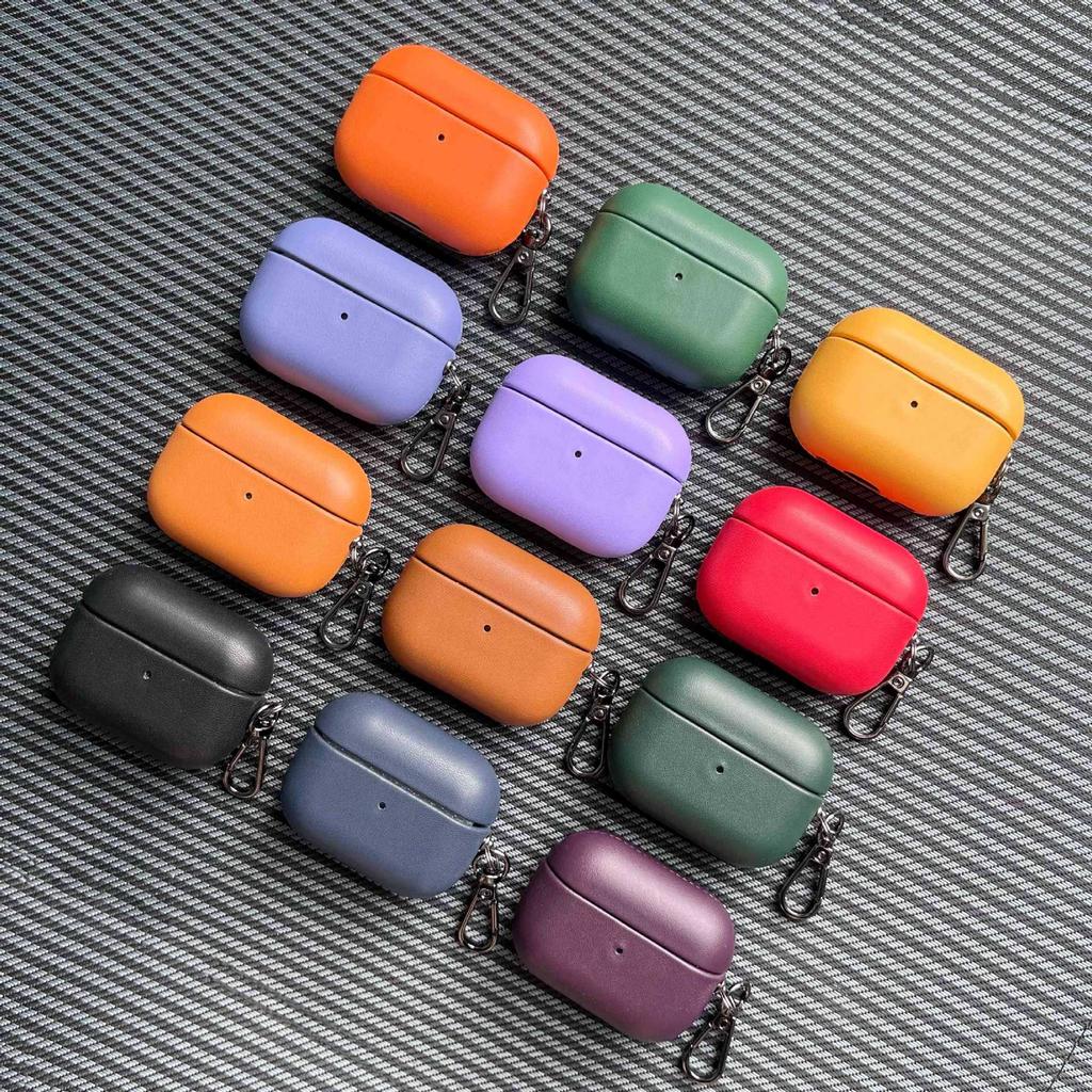 PU Leather Solid Color Wireless Earphone Case for Airpods Pro 2 & Airpods 4 3 2 1 Scratch-proof Drop-proof Inner Flocking Cover