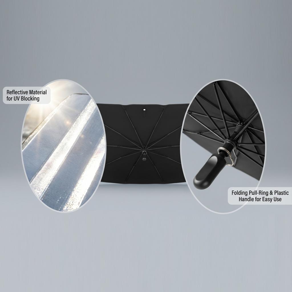Grand Pare-soleil de Pare-brise de Voiture à Poignée en Plastique - Pliable avec Anneau de Traction, Pare-soleil Avant Fenêtre Avant, Isolation Thermique et UV, Pare-soleil Réfléchissant, Convient Pour S