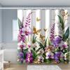 1pc White Background Purple Flower Pattern Printed Shower Curtain, Polyester Fabric with Hooks, Simple Style Window and Wall Bat