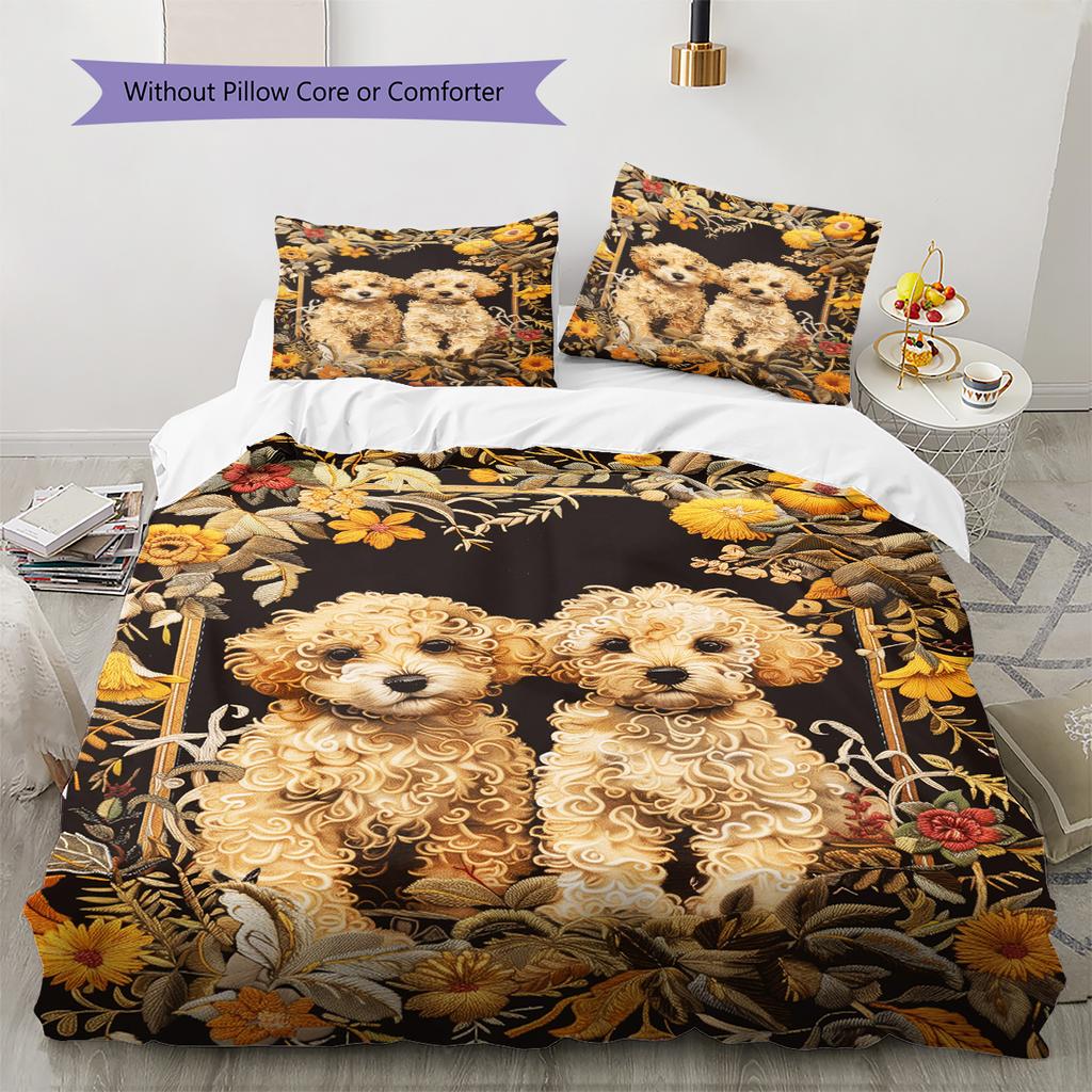 Cute Puppy Dogs Pattern Bedding Quilt Set Quilt Cover Pillowcase Home Decoration Birthday Gift (1 * Duvet Cover + 2 * Pillowcase, Without Core)