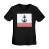 Nautisches Rot-Weiß-Gestreiftes T-Shirt mit Dunkelblauem Anker für Damen, Kurzarm, Rundhalsausschnitt, Kleidung, T-Shirts, Streetwear