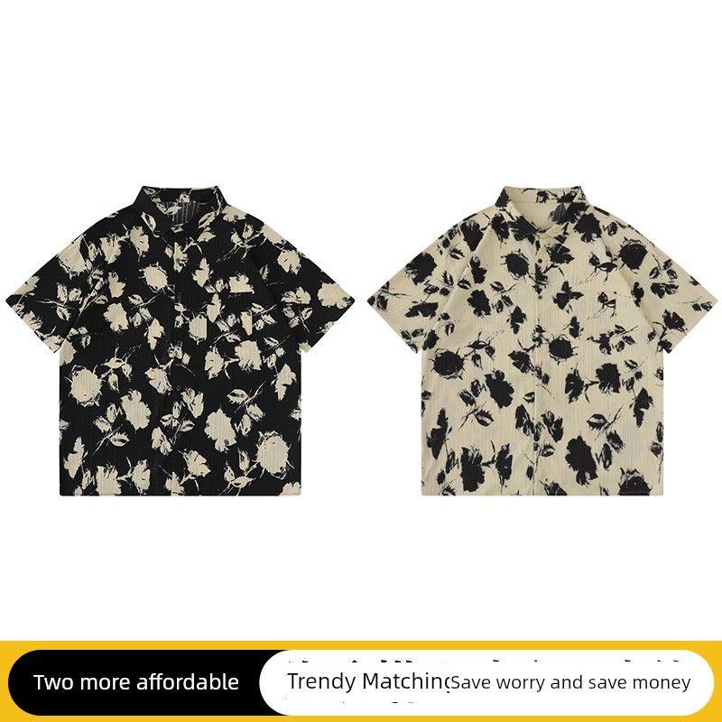 Trendy Hip Hop Chic Florals Casual Short Sleeve Shirt