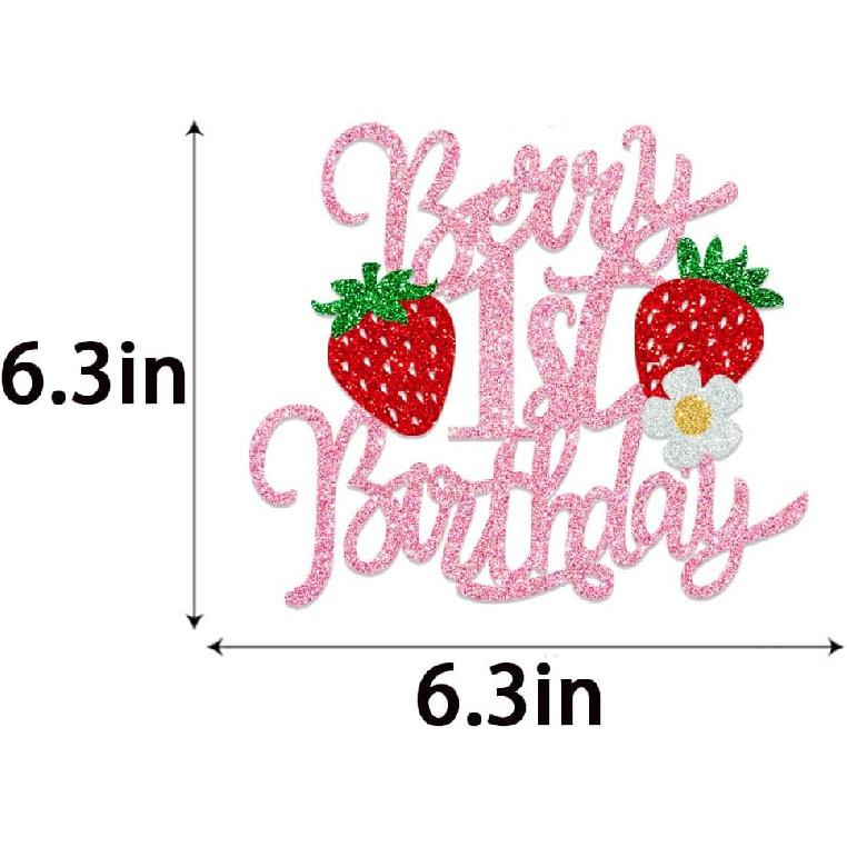 Berry First Birthday Decorations Banner Glitter Strawberry Happy 1st Banner Berry Birthday Cake Topper for Strawberry Theme Baby Shower y Party