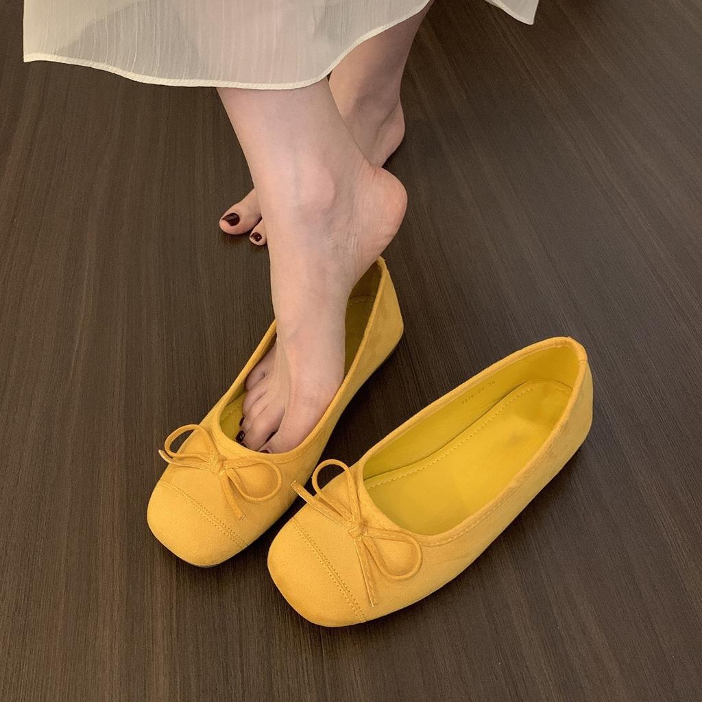 Evening Wind Suede Inner Height Increase Ballet Shoes Femininity Red with Skirt Shallow Mouth Single