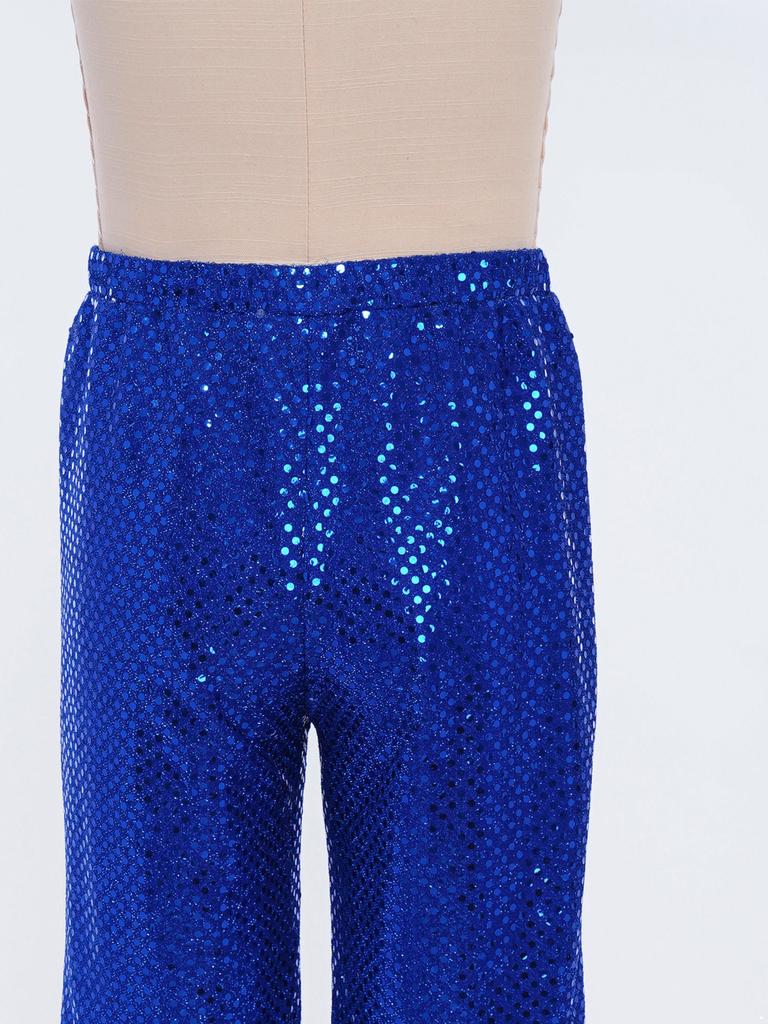 Mädchen Hip Hop Jazz Tanzkostüm Glitzernde Pailletten Schlaghosen Elastischer Bund Glockenhosen