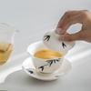 110ml Chinese White Porcelain Gaiwan Handmade Bamboo Leaf Pattern Ceramic Tea Tureen Travel Portable Tea Bowl Household Tea Set