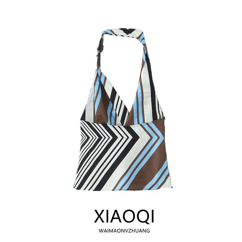 Fashion Style 2024 Autumn New Women's Clothing Easiest for Match Waistband Stripes Hanging Collar Poplin Tops 8402493