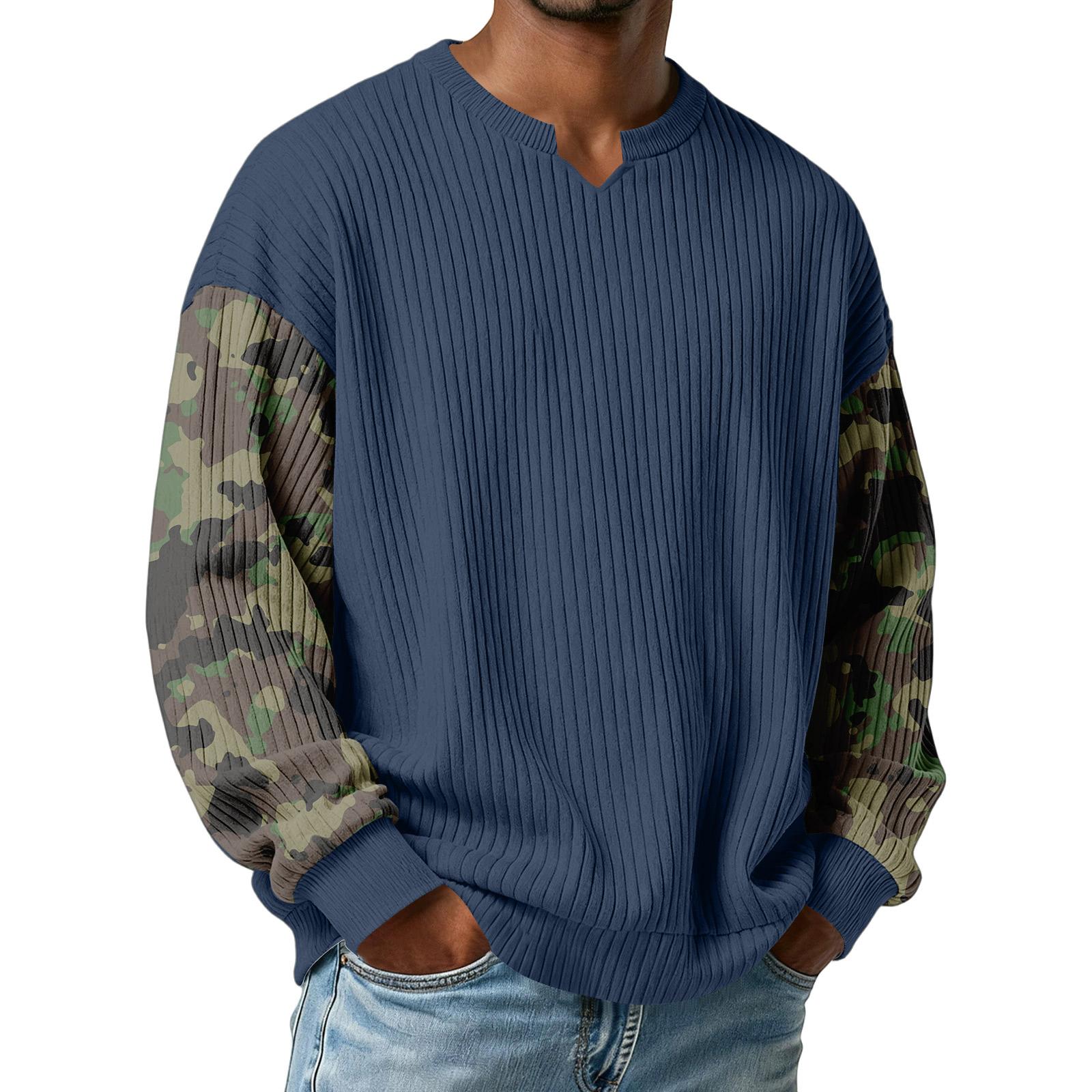 

Чоловіча камуфляжна стильна футболка з V-подібним вирізом, фактурна в рубчик, з довгим рукавом L