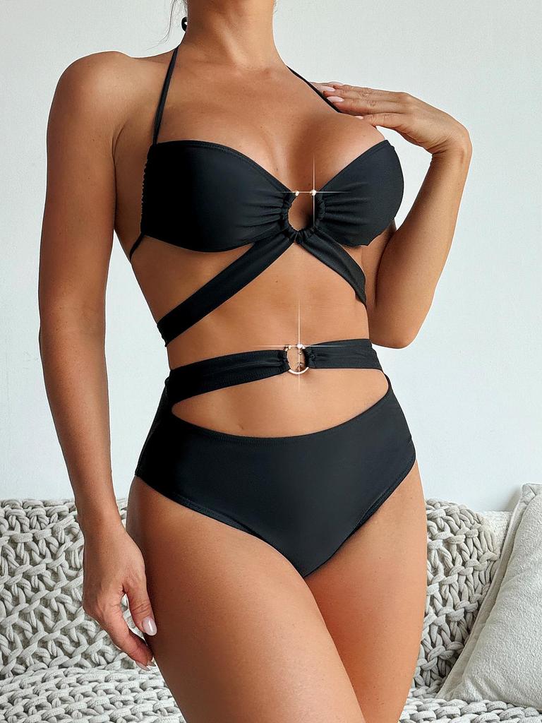 2025 European & American Style Solid Color Bikini Swimsuit