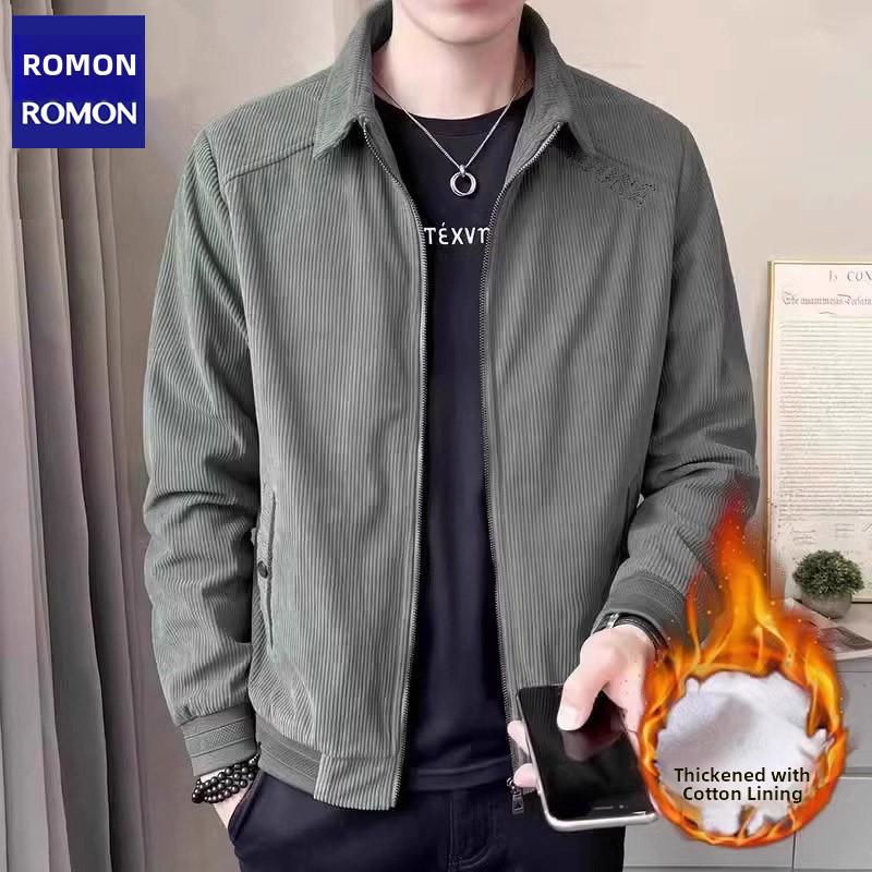 Romon Men's Corduroy Lapel Jacket - 2025 Trendy Spring/Autumn Casual Business Coat
