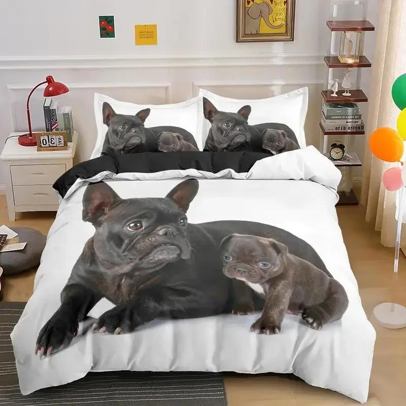 Bulldog Bettwäscheset Haustier Tier Hund Bequem Bettdecke Steppdecke Bezug Kissenbezug Bettwäscheset Kinder Schlafzimmer Dekoration Heimtextil