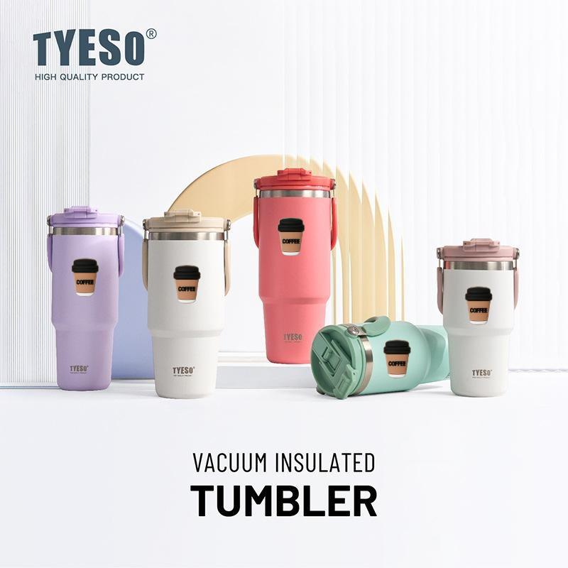 Tyeso 1050ML Vacuum Flasks Handle Dual-Drink Coffee Mug Stainless Steel Ice Cup Car Bottle Hot Cold Retention Large-Capacity With Coffee Sticker