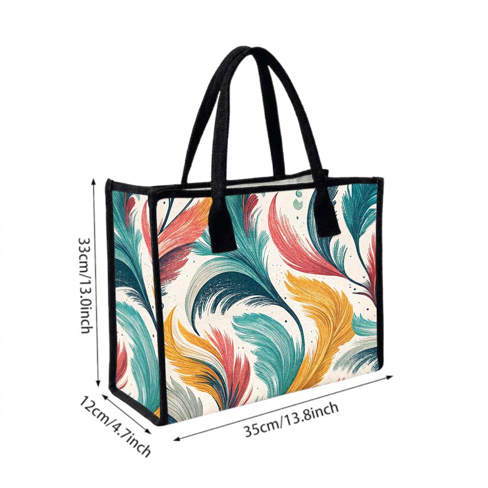 Fashion Colorful Feather Pattern Tote Bag Casual Daily Large Capacity Portable Handbag For Women Outdoor Shopping Travel Use