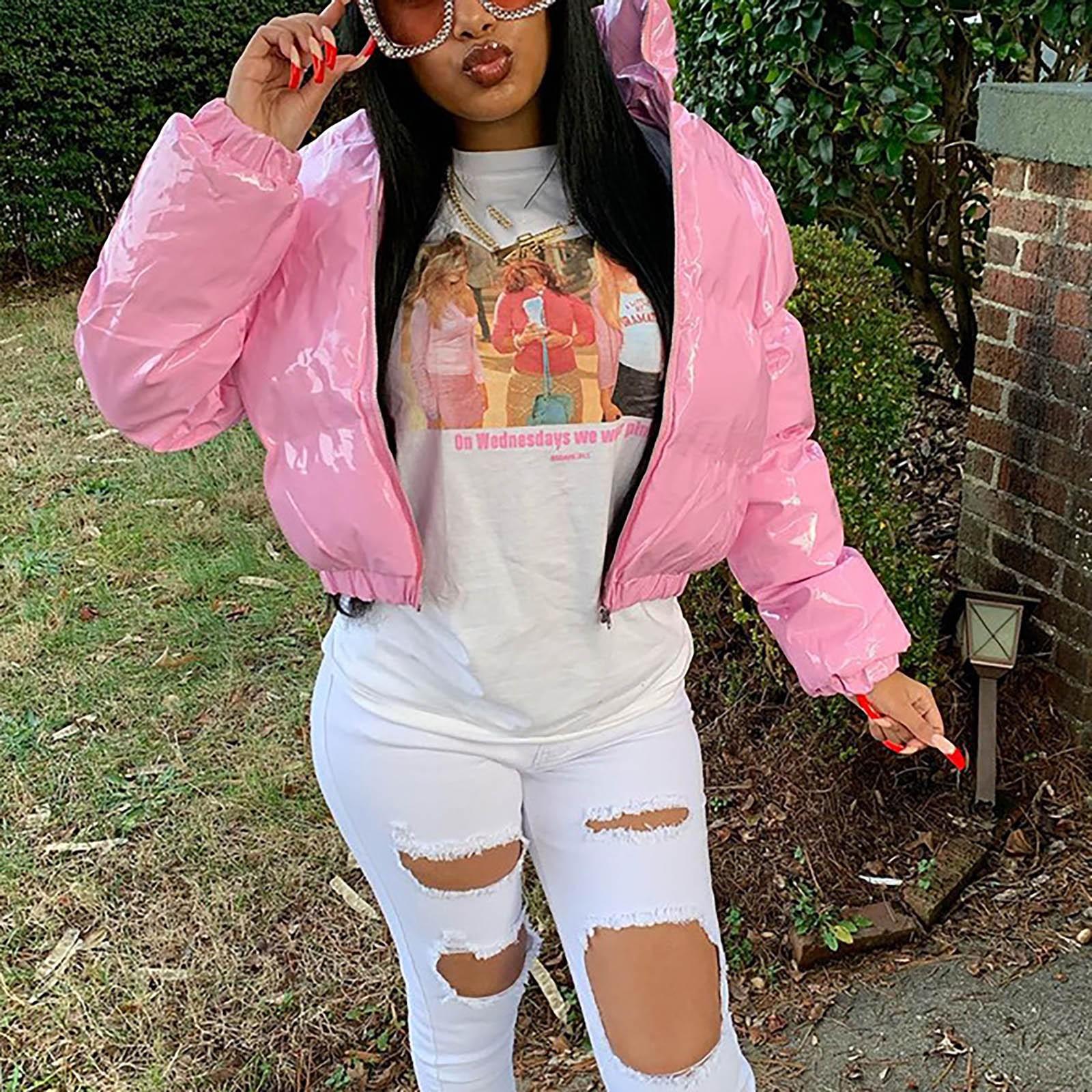 

Однотонный зеркальный кардиган на молнии из искусственной кожи с воротником-стойкой, белая женская куртка на утином пуху XXL розовый