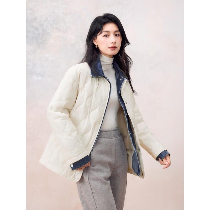 YAYA Women's Faux Two-Piece Shirt Collar Short Down Jacket