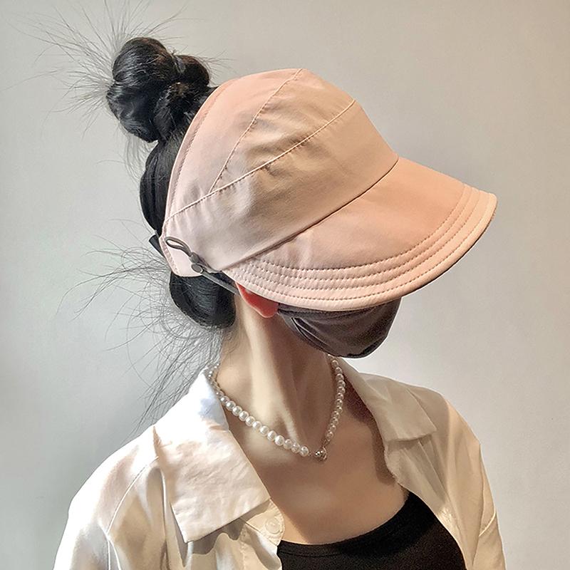 Pălărie de soare cu boruri late de vară Pălării de soare pentru femei, pliabilă, reglabilă, în aer liber, pălărie cu găleată pentru plajă, cu protecție UV, viziere, șapci cu coadă de cal de pescar