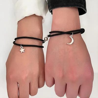 Star Moon Magnetic Friendship Bracelet - Adjustable Handmade Woven Design