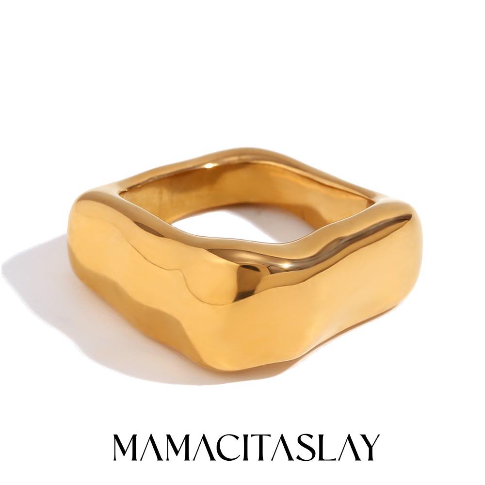 MamacitaSlay Unique Stainless Steel Square Ring Party Design Waterproof Jewelry 2025 New Trendy Accessories High Quality Gift