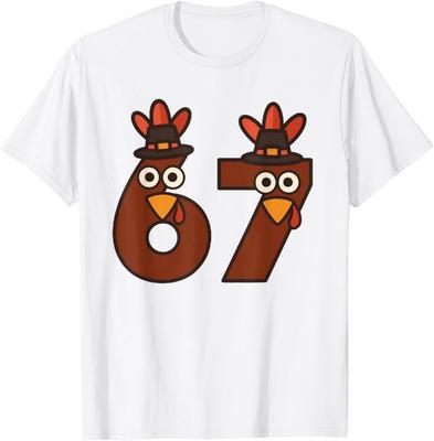 Funny Six Seven Meme Thanksgiving Turkey Number 67 Unisex T-Shirt
