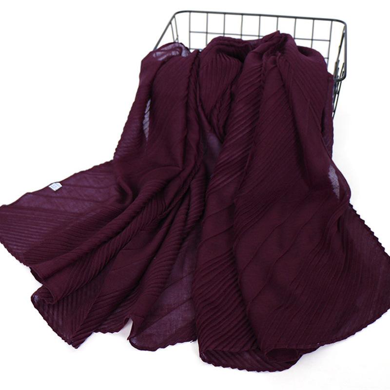 New monochrome cotton and linen pleated scarf in summer, high-quality solid-color pleated cotton and linen head scarf