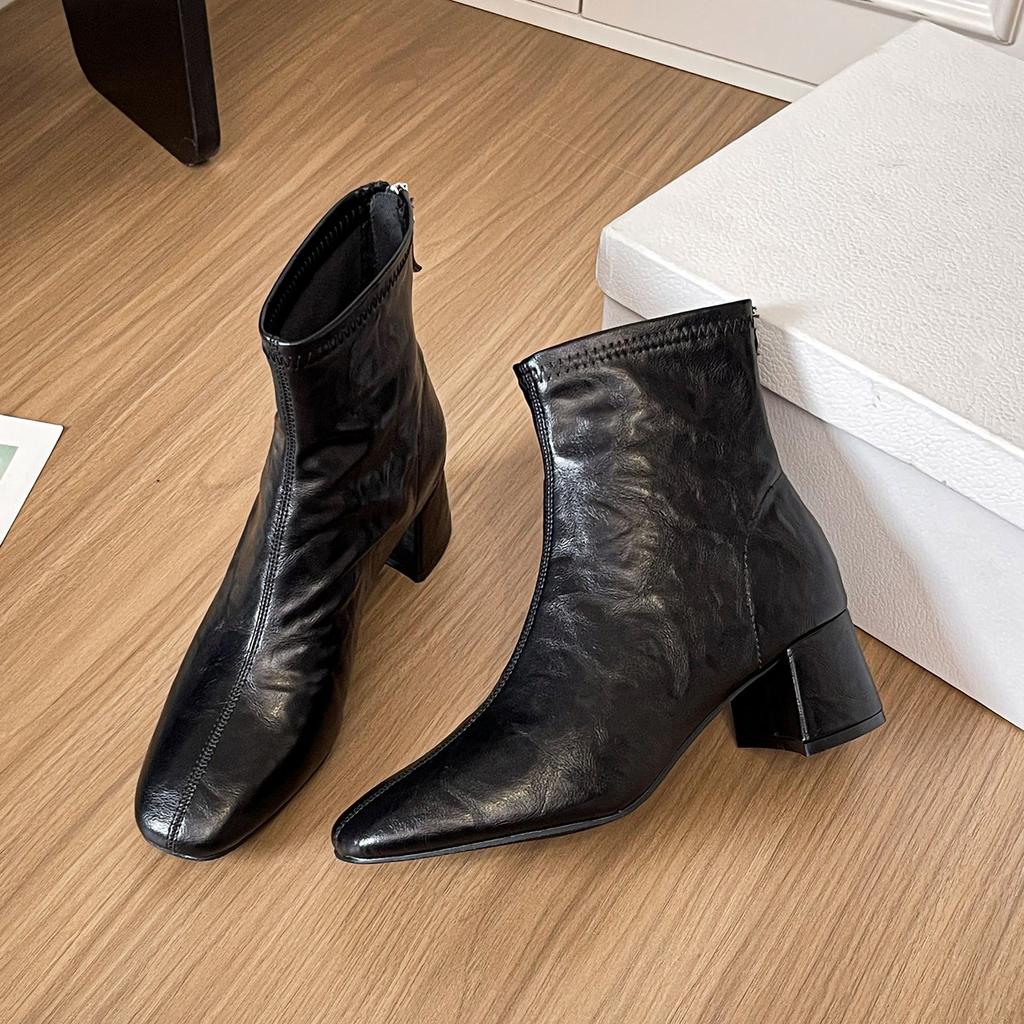 French Elastic Thick Heel Thin Boots Women's Autumn and Winter Fashion Martin Boots 2025 Temperament Korean Version of Small Naked Boots Fashion Ver