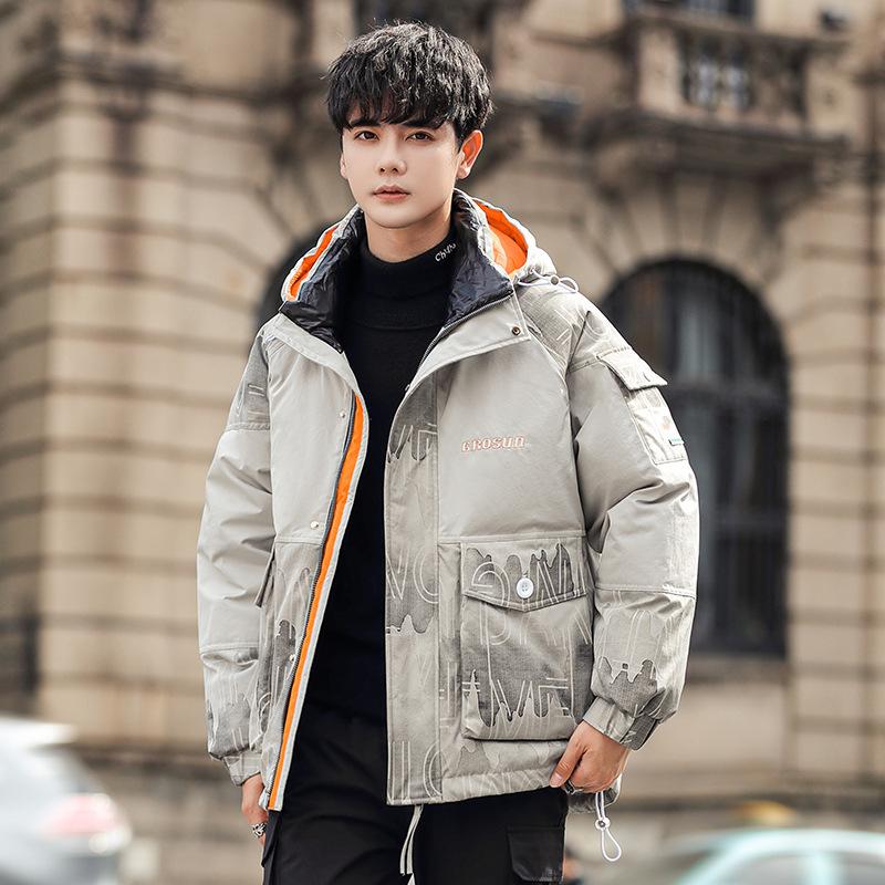 

Мужская куртка пух белой утки мужской пуховик зимний корейская версия приталенный с капюшоном короткий камуфляжный пуховик 3XL