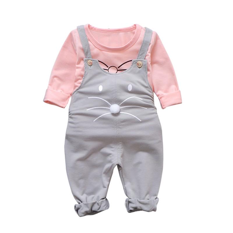 

2 шт. детские наряды, топы с длинными рукавами + брюки на бретелях, милая повседневная одежда для новорожденных, костюмы XL розовый