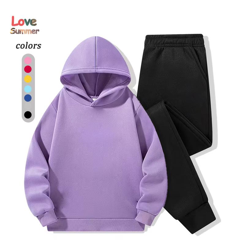 Set felpa per bambini 2 pezzi Felpa con cappuccio in cotone e pantaloni 3-14 anni unisex ragazzi ragazze Tuta Abbigliamento tinta unita Felpa Sportiva Regalo Ideale Quotidiano per Esterno