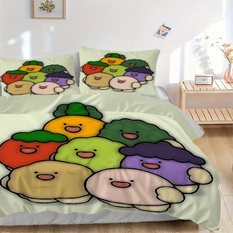 

3pcs Cute Vegetable Friends Bedding Set, Ideal for Home Use, Suitable for Bedroom Decor (1*Duvet Cover + 1/2*Pillowcases, No Core) yy250821168 135x200cm