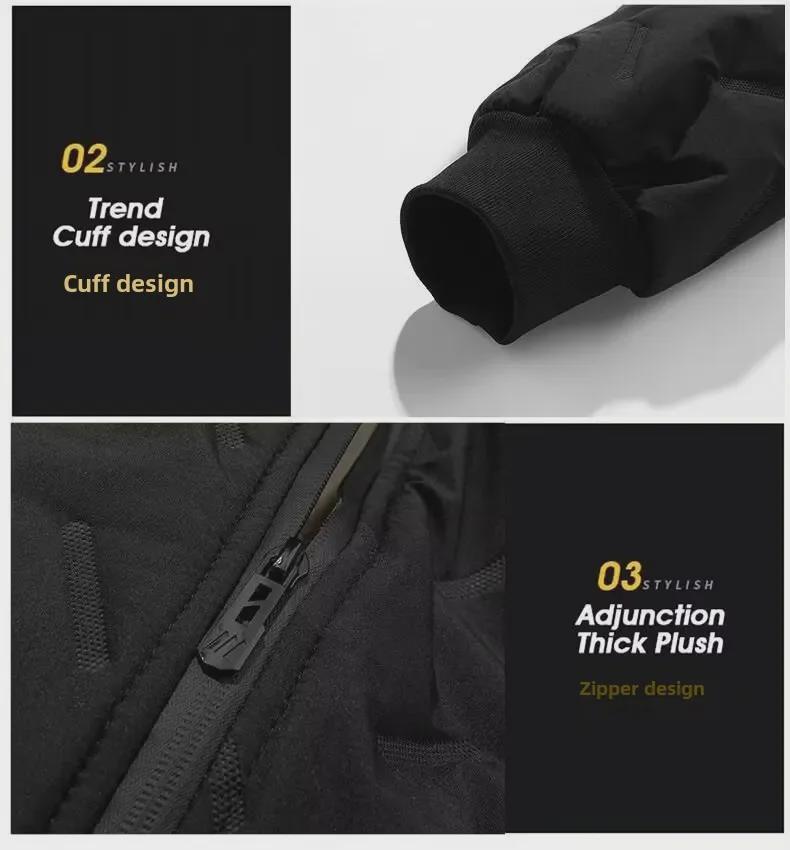 Men's Thick Lambskin Hooded Suit with Velvet Lining – Winter Warm, Cold-Proof Cotton Casual Trousers
