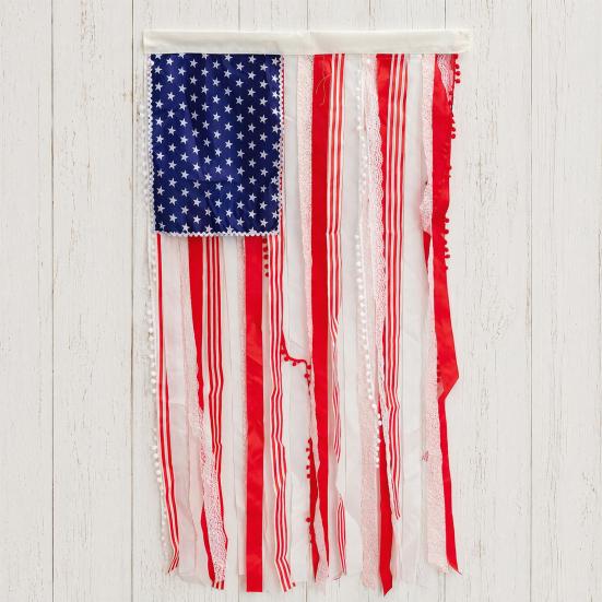 Patriotic Decorations Wreath & Flag Banner, 3D Star Hanging Ornaments for Front Door, Weatherproof Porch Hanging, Outdoor Wall Sign for Independence
