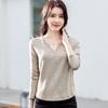 Women's 3XL Spring and Autumn Tops New Embroidered Button V-neck German Velvet All-match Fashion Long-sleeved T-shirt