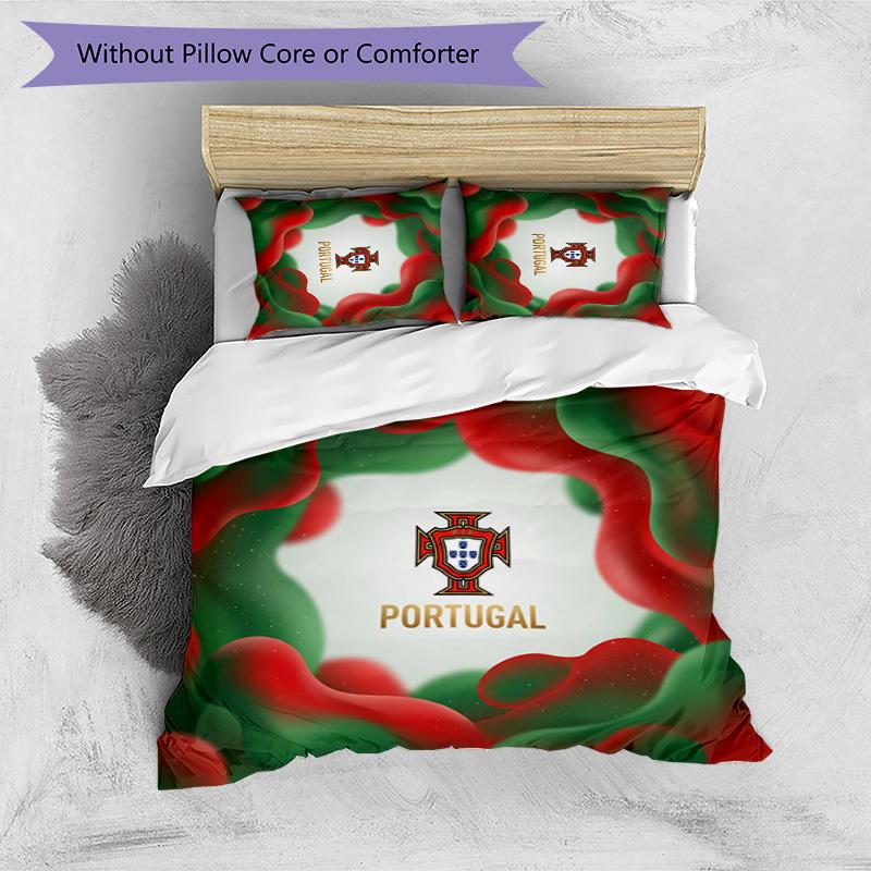 Set Biancheria da Letto Stampata Calcio Portogallo 3 Pezzi Set Copriletto Traspirante Accogliente come Regalo per la Casa Nuova o per le Feste