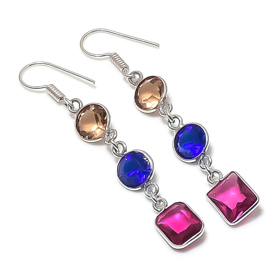 

Natural Pink Rubillite, Topaz Gemstone 925 Sterling Silver Earring 2.36 r7o55