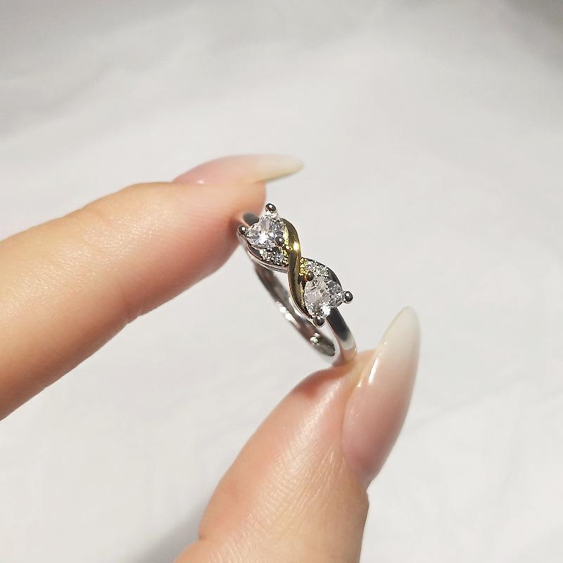 Double Diamond Heart Ring Women'S Double Heart Mobius Color Separation Number 8 Love Living Ring