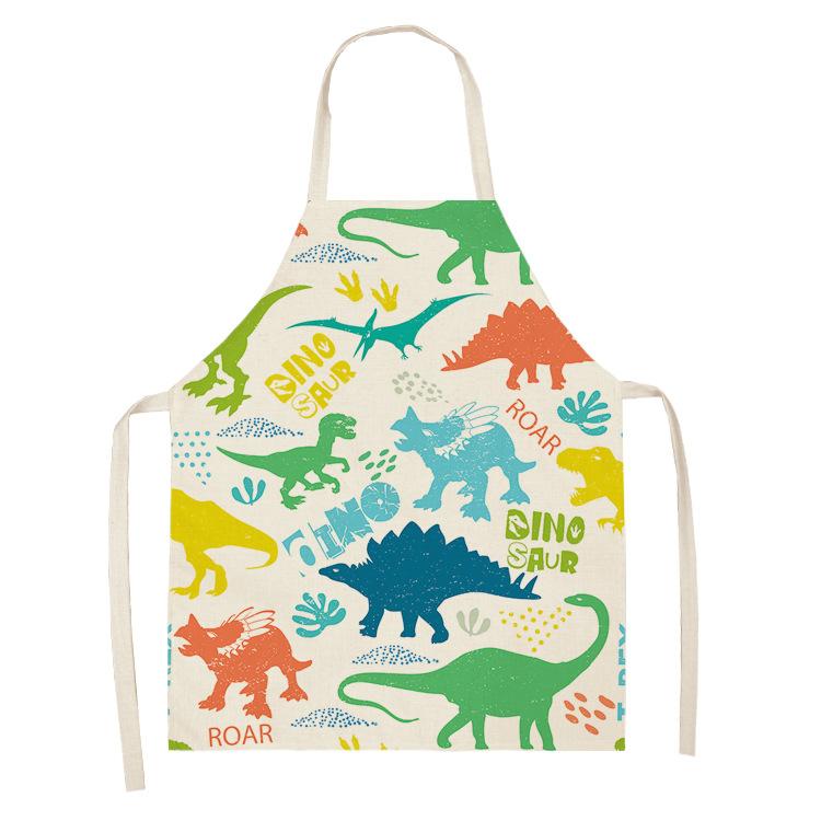 Dinosaur Print Apron with Hanging Neck, Sleeveless Cotton and Linen Apron, Kitchen Chores, Oil and Dirt Prevention Apron Can Be