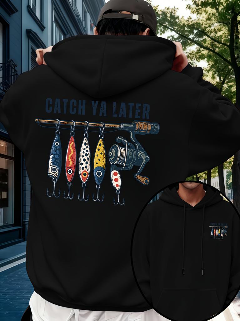 Women Sport Hip Hop Hoodie, "Catch Ya Later" Fishing Lure Graphic, Fleece Lined Sweatshirt for Urban Street Style and Cold Weather