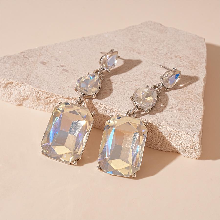 Silver Needle Wind Diamond Droplet Geometric Square Earrings Personality Temperament Earrings