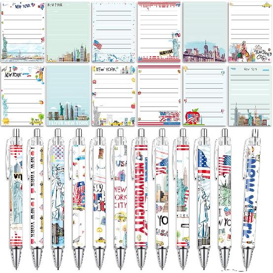 Wxiben London Sticky Notes with Pens - 24 Pcs London Travel Notepads England Ballpoint Pens Bulk British Flag Notes Black Ink Pen Souvenir Gifts for